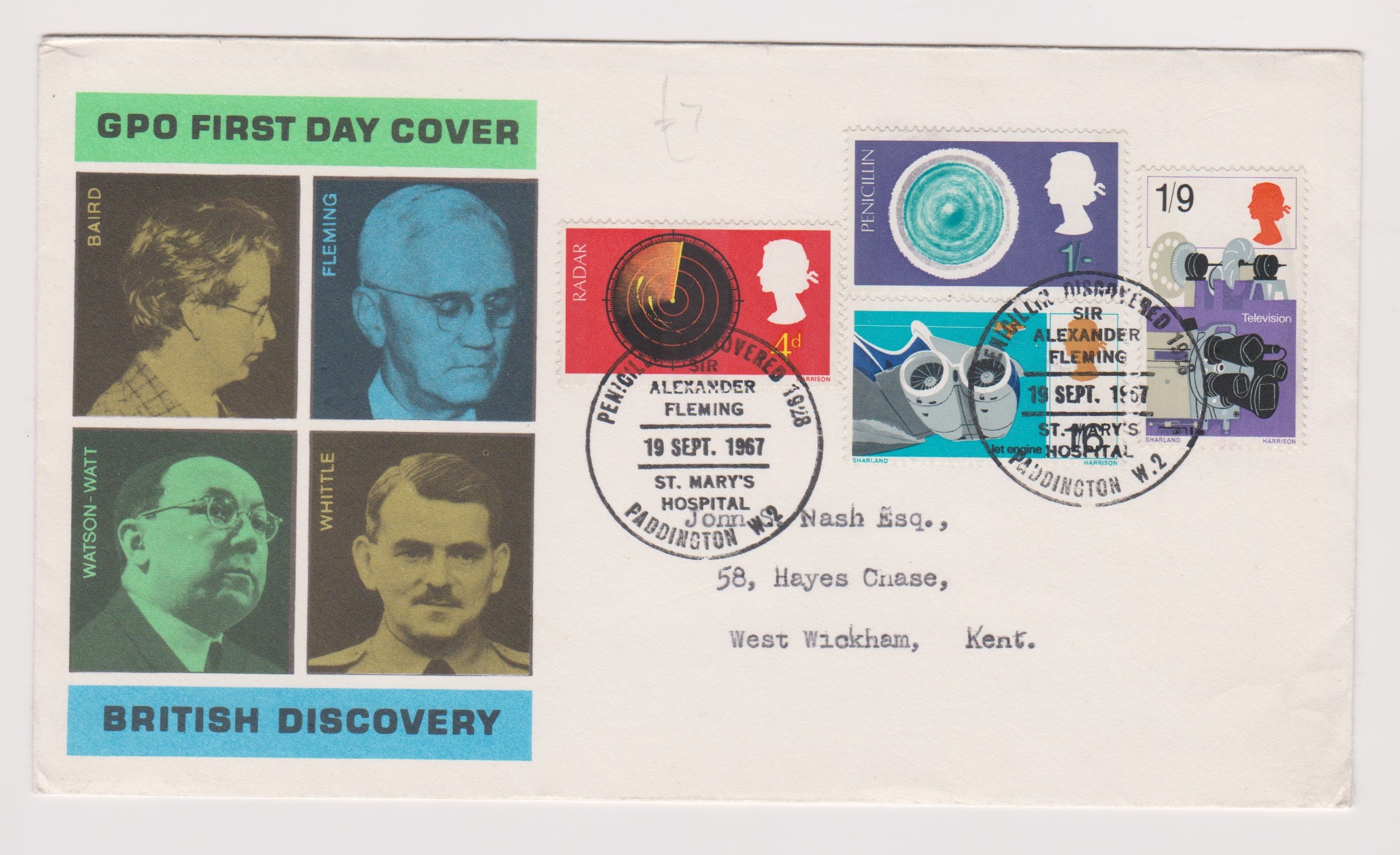 Great Britain 1967 (19 Sept) British Discovery set on FDC with Penicillin / Alexander Fleming W2 H/