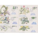 Great Britain 1967 Wild Flowers set FDI on individual postcards