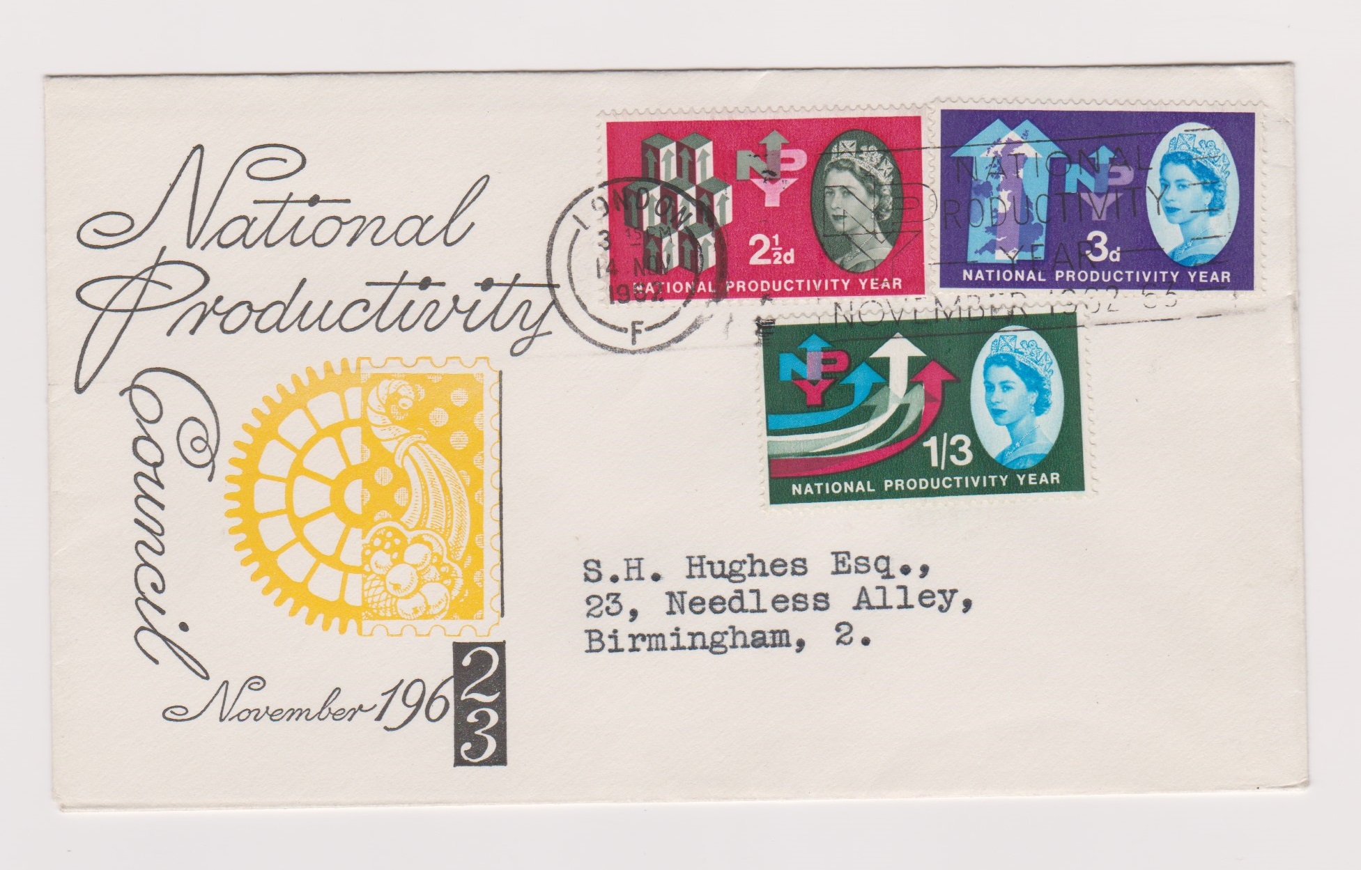 Great Britain 1962 (14 Nov) National Productivity Year - Phosphor set FDC, November 1962-63 N.P.Y.