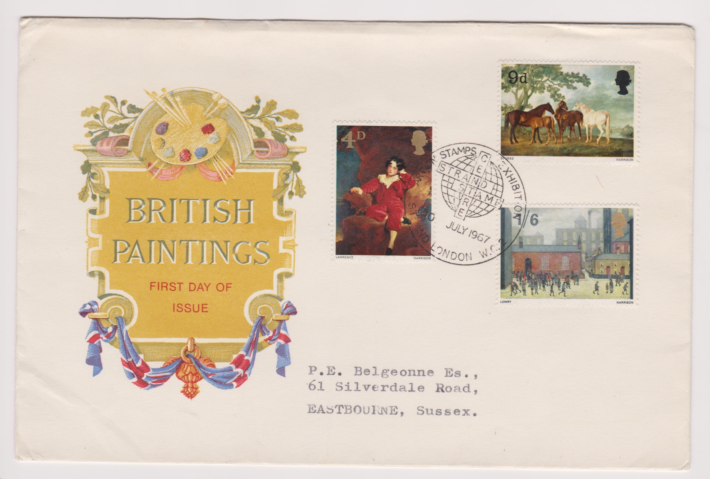 Great Britain 1967 (10 July) Paintings set FDC with Art on Stamps Exhibition WC2 H/S. Scarce