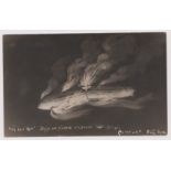 Great Britain WWI Zeppelin Postcard, 1916 "His Last Flight" in flames near London. A fine scarce