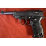 German WWII P38 dated 1944 and made by CYQ (Mauser Spreewerk), with Waffen Stamps on the slide and