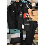 German WWII Replica SS Uniform Jacket and Jodhpur trousers and Officers cap, the jacket at the