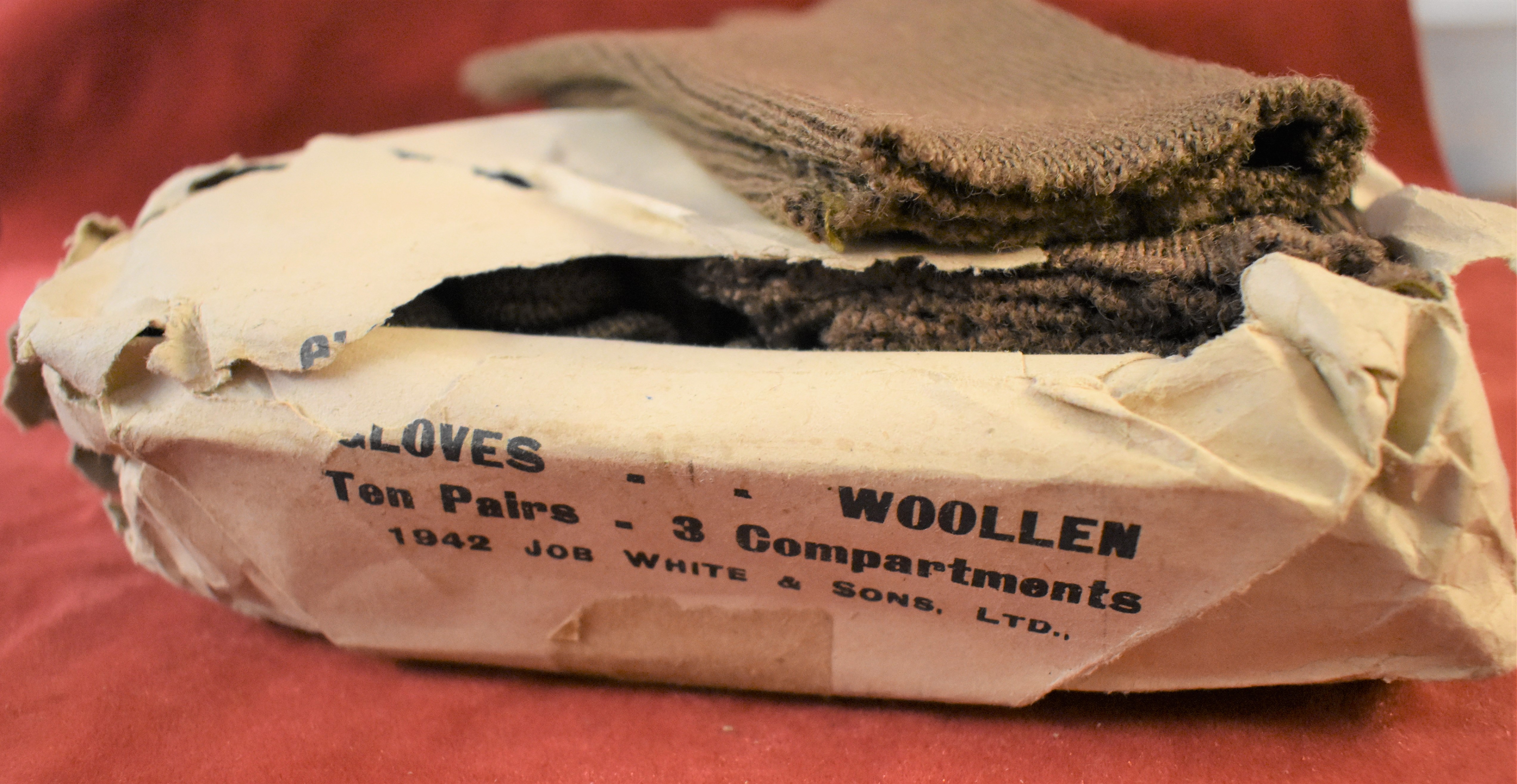 British WWII pack of ten woollen Snipers glovers, dated 1942 and made by Job White & Sons, Ltd. In - Image 2 of 2
