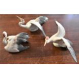Lladro Porcelain Figurines (3) including the Nesting Crane, Fluttering Crane and a Crane preparing