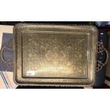 Decorative Brass Tray 21 ins x 12 ins, metal, engraved with floral design patter