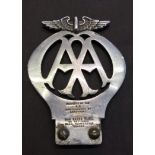 Motorcycle vintage AA chrome badge, 1925-52, "Returnable when Membership ceases", No. 62677N, fine.