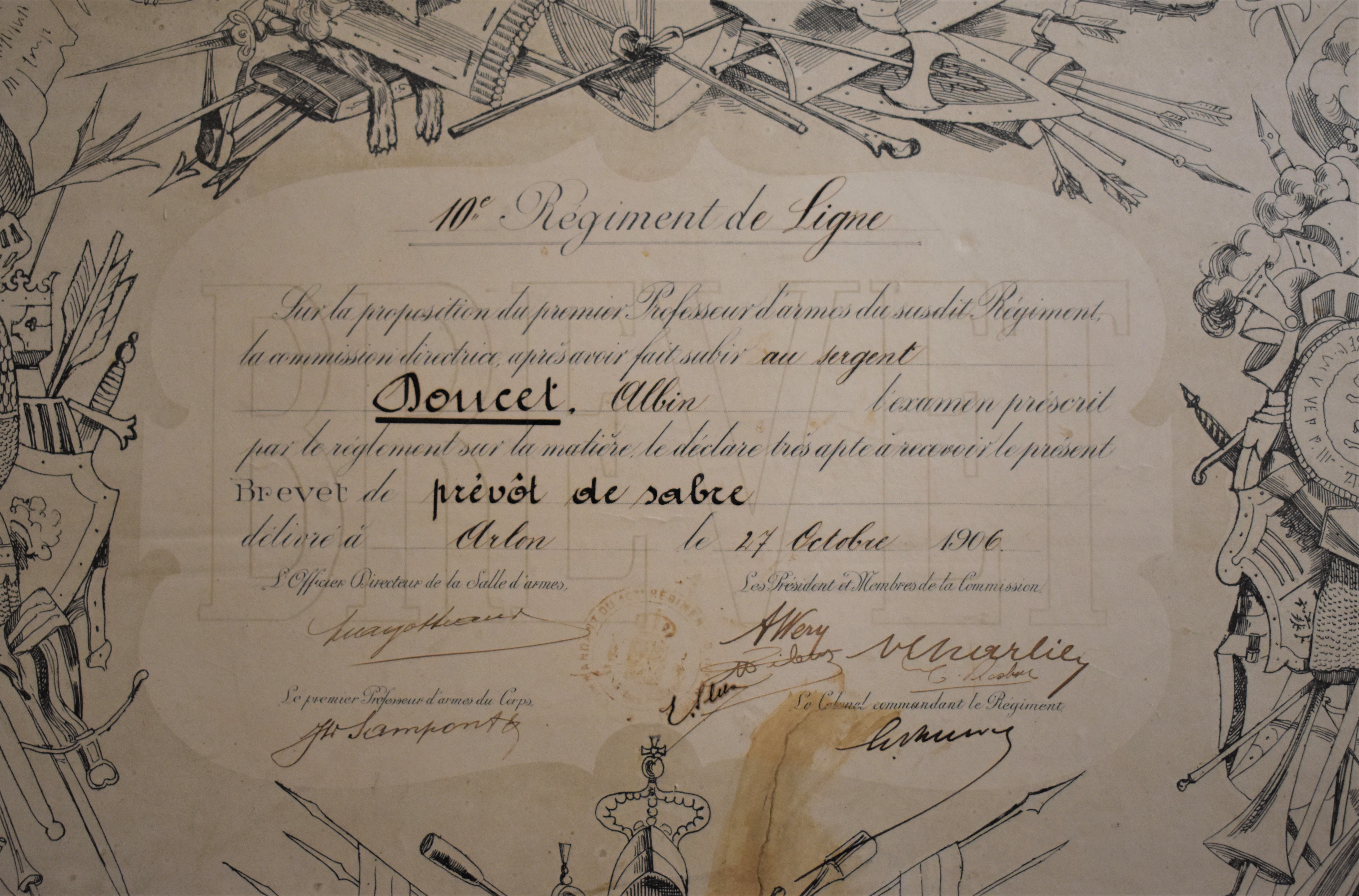 Belgian 1906 Army Course Brevet Certificate for an NCO of the 10th Regiment of the Line (10e - Image 3 of 3
