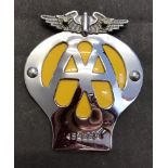 1945-1957 AA Car Badge No. 45466A, as new, property of AA, top fittings