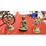 Indian brass figures of Goddesses including two of the Dancing Shiva Nataraja and a Buddha