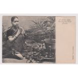 India A Hindu Lady worshipping Tulsi (Plants), early card, Nadkarni & Co Bombay, Universal Postal