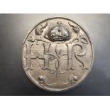 Wall Plaque "H & R" 8.5 inches circular round shape, regal crown and floral acorn motif could be