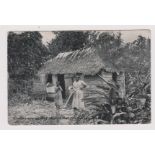 Bahamas 1907 used postcard "Washerwoman and Native Hut" used, Nassau date stamps to Cambridge