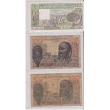 West African States 1957 and 1965 100 francs, VG and 1990 500 francs EF (3)