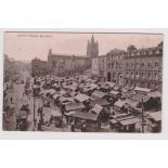 Norfolk Market Place Norwich 1920 RP postcard of the busy market. Activity with horse-drawn carts