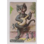 Novelty A Black Cat playing a banjo with mice dancing, squeaker working! German AWH. Ein
