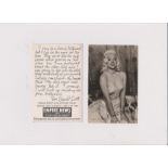 Diana Dors b/w postcards printed signature and printed message on the backs (2) VGC