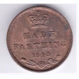 Great Britain 1843 Victoria Half Farthing AEF with full lustre