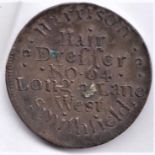 Token Harrisons 1797 Middlesex Farthing, Hair Dresser, Bleeding and Tooth Drawing, two busts GVF.