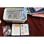 Mixed Coins and Banknotes - includes 1953 set Farthing to Crown, Aunc set, and a 1911 gold half