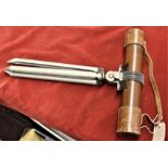 British WWII J.H. Steward Ltd, London 'Quick Focus Marksman' brass three draw telescope, leather