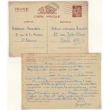 Germany 1940 French Interzonal Correspondence 2 pre paid postcards brown Iris no value used; Pre