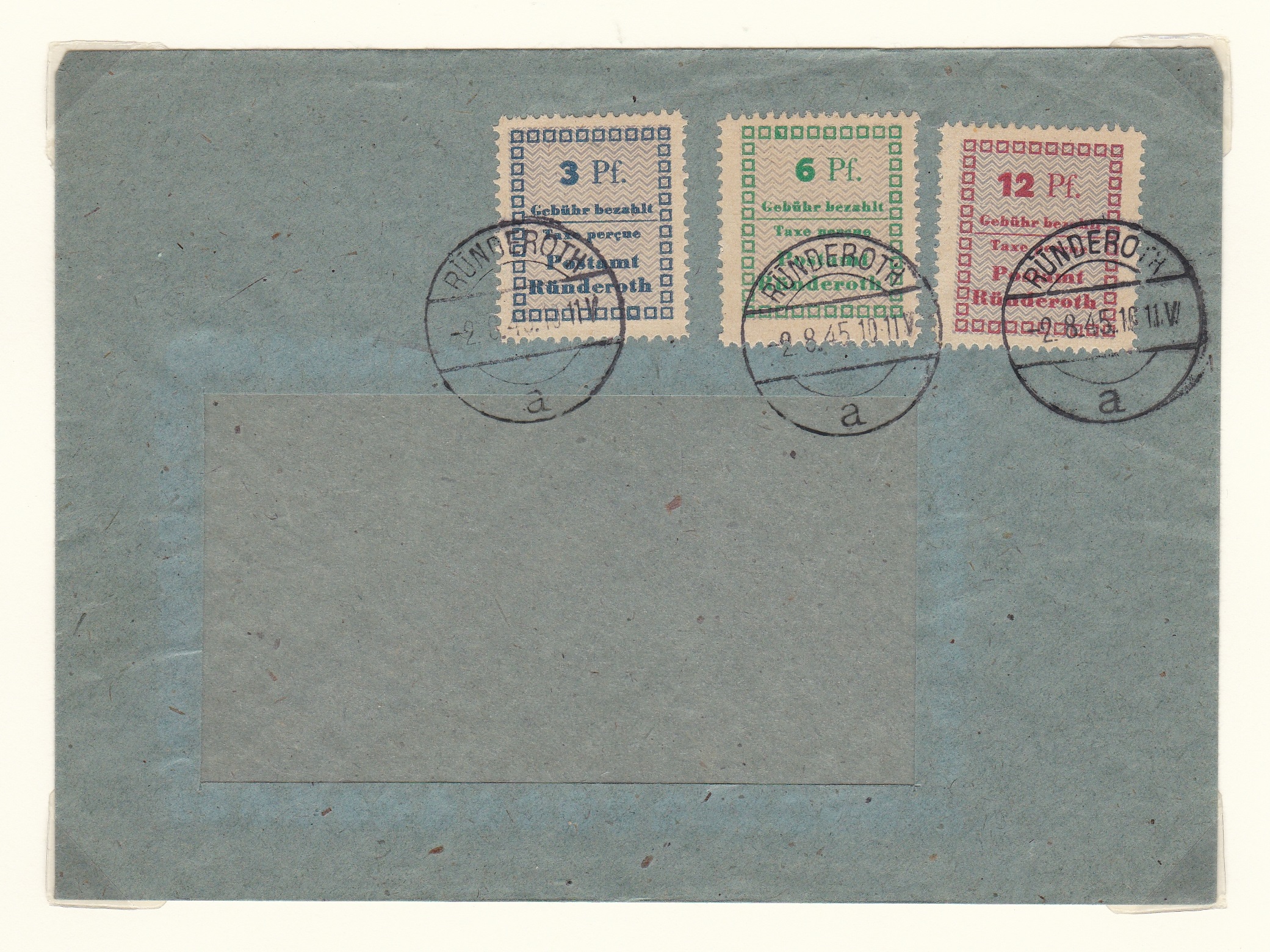 Germany 1945 Local Issue Runderoth Env cancel 2.8.1945 on Michel 1a-3a Gustav Jaeger company