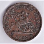 Canada 1957 - Upper Canada Penny Token, bronze. TN3a,GEF-scarce