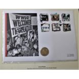 2007 - The Beatles First Day Coin Cover Florin (Gilt) with The Beatles Stamp Set FDC