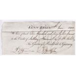 Lynn Regis Back 1822 Transfer Receipt for Gurney's Birbeck & Gurney for £172 (Barclays forerunner)