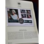 2002 - Queen Elizabeth Golden Jubilee, Falkland Island 50 pence, BUNC and Nauru stamp set FDC