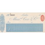 Cox & Co London, blue on cream. Mint with C/F RO 26-1-04 Printer Hudson & Kearhs