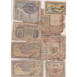 WWII Soldier pocket range of very worn banknotes Incl: Boc A 1/- and Lebanon 1939 £1 OPTSYRID (