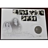 GB 2007-Royal Diamond Wedding - £5 coin-BUNC-on first day cover of Diamond Jubilee Set of Stamps0'