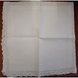 Early 1900's tablecloth, believed to be handmade from 4 x fine linen handkerchiefs joined with