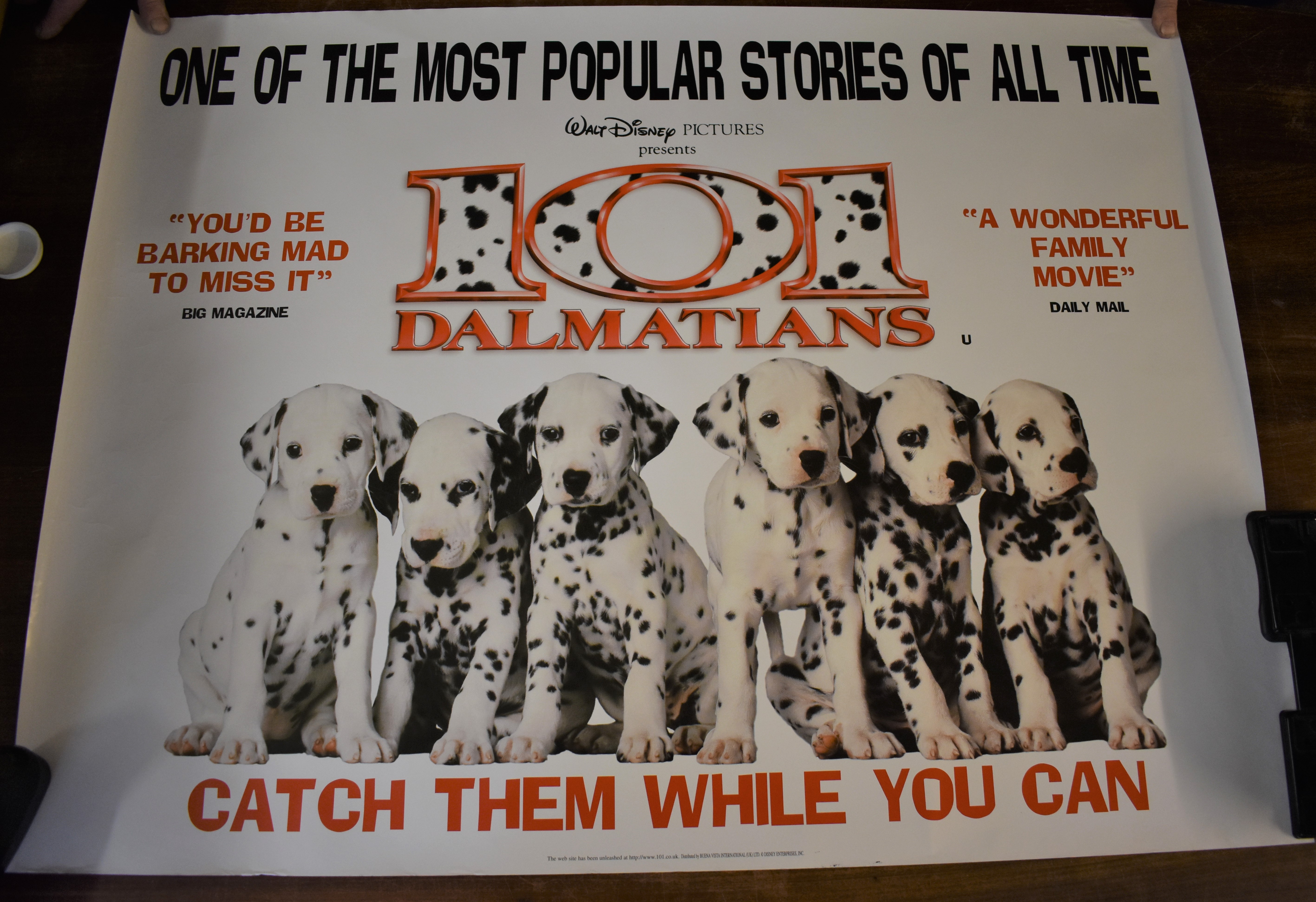 Walt Disney's 101 Dalmatians - Double sided Cinematic Poster. Measures 100cm x 76cm in good