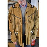 Native American style suede leather jacket with some fantastic beading on the back and shoulders and