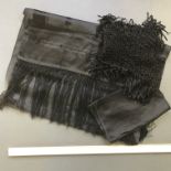 Group of 3 late Victorian/Edwardian scarves.. Sunning handsewn black silk stole with satin weave