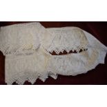 Late Victorian/ Edwardian cotton handmade filet crochet tablecloth border, 1 metre square x 15 cm