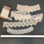 19th Century beautiful fine knitted lace collar, narrow width length of cotton torchon lace trim,