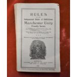Rules of the Independent Order of Oddfellows - Manchester Unity Friendly Society, dated 1922 printed