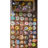 Musical Band Tin Pin Badges ranging from the 1970s onward (100+) with Led Zeppelin, U2, Kylie