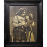 Early 20th Century Theatrical picture, shows two actors in Tudor costume Glazed wooden frame