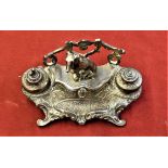 Vintage 1900s inkwell with the figure of a Greyhound fixed in the centre, an excellent art nouveau