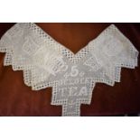 1930's/40's '5 O' Clock Tea' corner border for tablecloth, handmade cotton filet crochet,