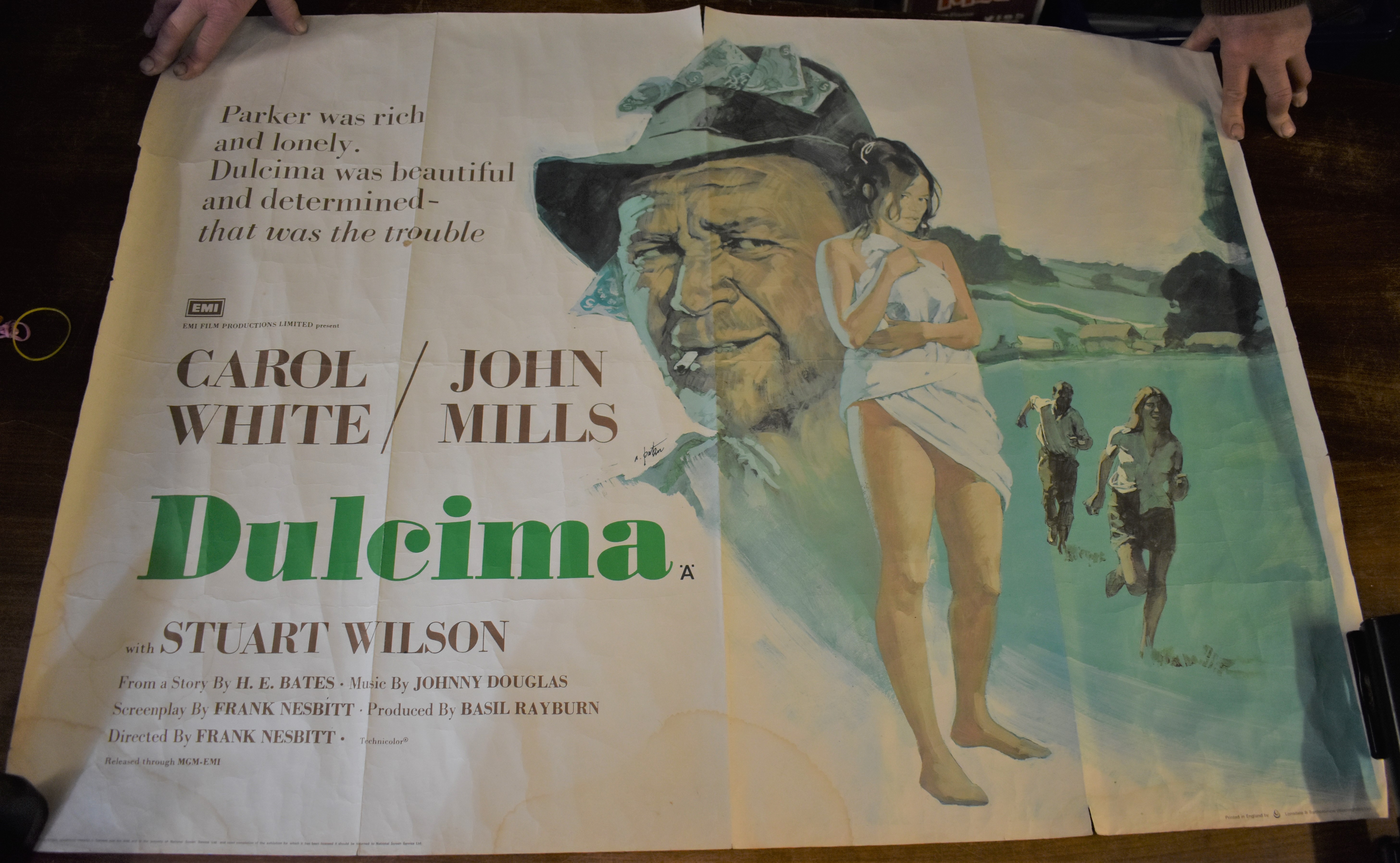 Dulcima - Cinematic Poster, starring John Mills & Carol White, measures 100cm x 76cm, some water