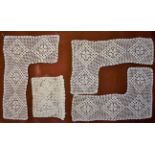 Early 1900s handmade cotton filet crochet bodice edgings x 3 and matching cuff x 1.