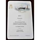 H.M.Y. Britannia EIIR Dinner menu dated the 5th of October 1989 at Port Klang, excellent embossed