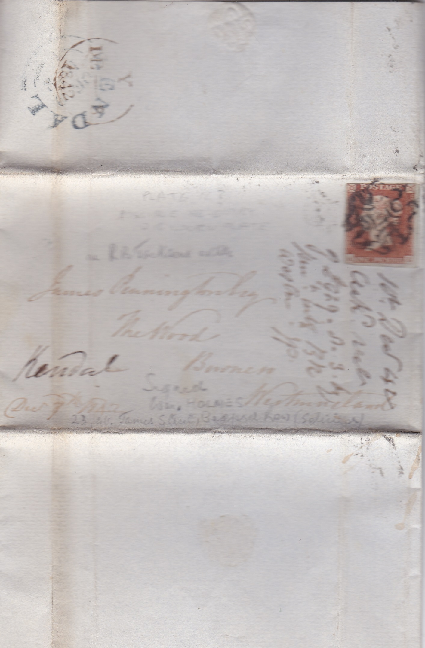 Great Britain 1842 - Folded letter dated 8.12.1842 posted to Bowness with SG8 1d red cancelled