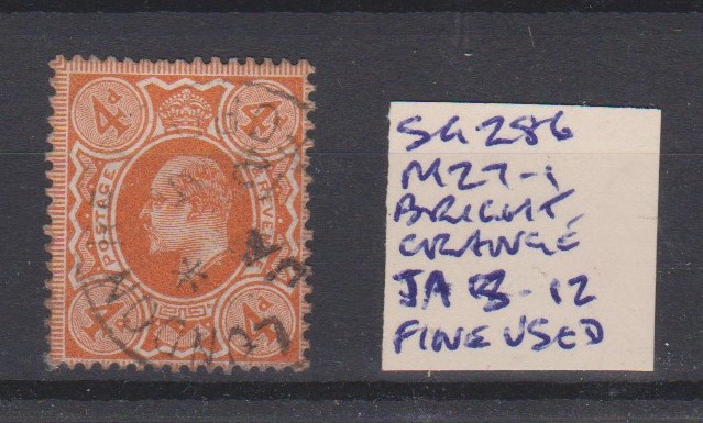Great Britain 1911 - 4d bright orange SG286, very fine used, cds Jan 5th 1912; superb-spec M27.1